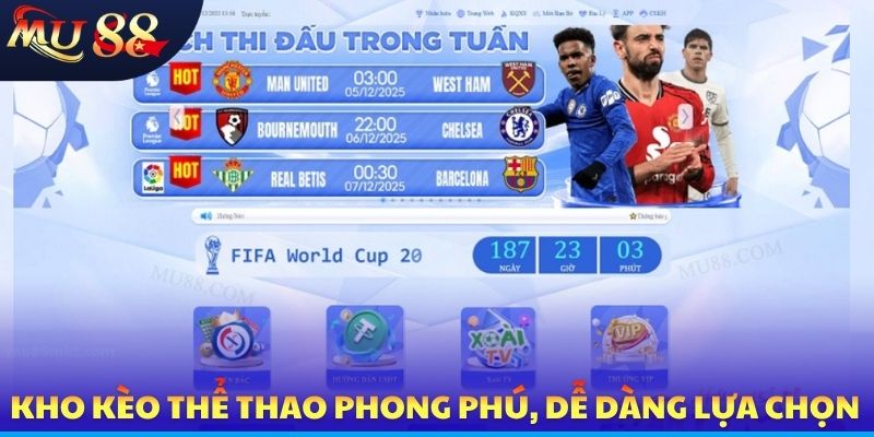 Kho kèo thể thao phong phú, dễ dàng lựa chọn