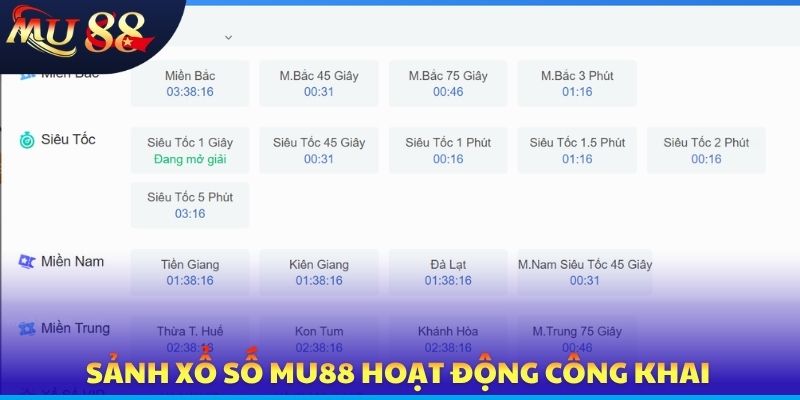 Sảnh xổ số MU88 hoạt động công khai